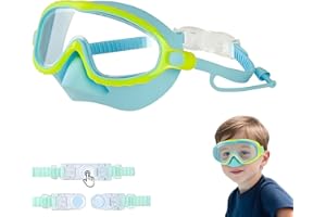 TAECHALINGO Lunettes de plongée pour enfants, lunettes de plongée pour enfants, garçons et filles, masque de plongée avec cache-nez, bande en silicone réglable, masque de plongée panoramique à 180°, pour 4 à 16
