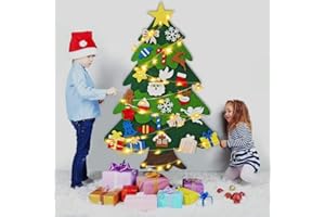 AVVIKRO DIY Felt Christmas Tree Set - 32 PCS Ornaments 3.2 FT Tall Wall Hanging with 20 LED String Lights for Toddlers Kids Xmas Gifts Home Door Wall Decoration (Angel)