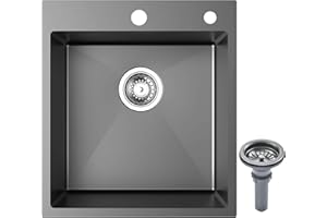 Coubird Évier de cuisine encastrable en acier inoxydable noir avec égouttoir pour cuisines, camping-cars, bars et buanderies (38 x 50 cm)