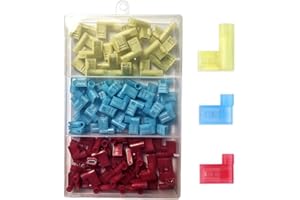 Gebildet 100 pz Terminale a bandiera isolato in nylon da 90 gradi Femmina, Connettore elettrico a crimpare per filo tipo F, Terminale a filo femmina completamente isolato 12-10 AWG / 22-14 AWG