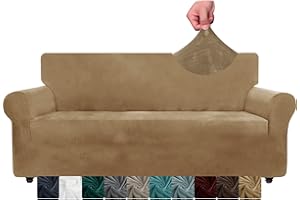 CHELZEN Bardzo duży aksamitny pokrowiec na sofę 4-osobowa rozciągliwa narzuta na sofę dla psów zwierząt domowych narzuta na sofę XL do salonu (4-osobowa, wielbłąd)
