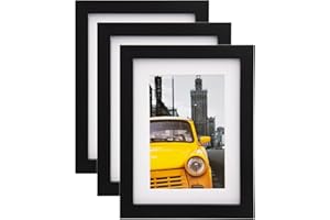 EGOFINE 8x6 Photo Frame Black Set of 3 - Solid Wood Frame 8x6 for Table Top and Wall Mounting with 4x6 Mat