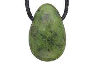 LEBENSQUELLE PLUS Nephrit Jade Tropfenanhänger | Gebohrter Trommelstein Anhänger mit Baumwollband | Hochwertiger Edelsteinanhänger