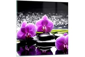 ARTTOR Moderne Impression sur Verre 40x40cm Image Tableau en Verre Decoration Murale Orchidée nature eau fleur Petit Tableaux Decoratifs Muraux Chambre Cuisine Carré Deco Cadre Salon Art Wall GAC40x40-2658