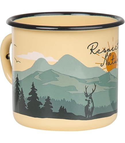 Mugsy Tazza Smaltata The Adventure Begins – 330 Ml, Verde Oliva, Leggera E Infrangibile, Ideale Per Campeggio E Outdoor, Design Retrò