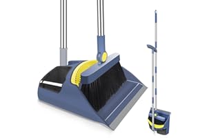 Hibaby Broom and Dustpan Set for Home with Long Handle, 55" Broom with Dustpan Combo Set, Upright and Lightweight Dust pan and Brush Combo for Kitchen Room Office Lobby Floor Cleaning