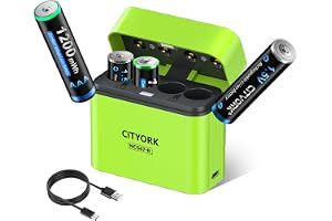 CITYORK 4 x uppladdningsbara litiumbatterier AAA med laddare, 1,5 V litiumbatteri AAA med hög kapacitet (1 200 mWh) och integ