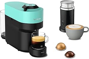Krups Nespresso VERTUO Pop XN9204 - Cafetera de cápsulas, máquina de café expreso, 4 tamaños tazas, tecnología Centrifusion, 35 % plástico reciclado, Aqua Mint