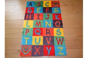 RUGS SUPERMARKET FunkyBuys Alphabet ABC Non Slip Machine Washable Sheepskin Style Kids Rug. Size 70cm x 108cm