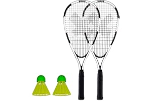 Pure 2 Improve Speed Badminton Schläger Set bestehend aus 2 Schlägern, 2 Federbällen und Tragetasche Powered by XQmax