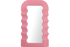 Funerom 40.6x25.4 cm Wavy Mirror Aesthetic Mirror Funky Mirror Squiggle Mirror Wave Mirror Rectangle Pink