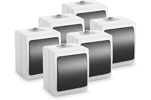GREATE ABSINA Interruptor de superficie para lugares húmedos - 6x interruptor de superficie de 1 gancho IP54, 250V, 10A