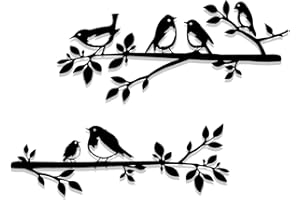 LUCCYLE Decorazione da parete in metallo con uccello su ramo, Decorazione da Parete In Metallo Albero Arte, silhouette di uccello in metallo per soggiorno, giardino,decorazione da parete Camera Da Letto (2)