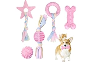 IUKUNNE 5pcs Puppy Gioco Gomma Naturale, Giocattoli Masticare per Cuccioli, Giocattolo per Cuccioli in Gomma, Giocattolo da Dentizione Cuccioli, Giocattolo Cuccioli con Corde Interattive in Cotone