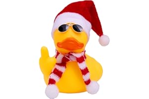 Mwmoeen Weihnachts Gummi Ente Auto Dekoration, Lustige Gummi Ente Auto Armaturenbrett Ornament mit Weihnachtsmütze, Schal und Sonnenbrille, Passend für Auto, Büro, Haus Dekoration, 8cm