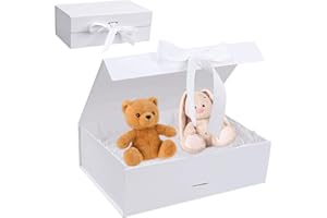 CERICAI Luxury Magnetic Gift Box with Raffia& Card, Foldable Gift Box with Ribbon, Gift Packaging Box, Presentation Box Gift (27 * 17 * 7cm), Unique Foldable Box with Magnetic Closure for Gifts(White)