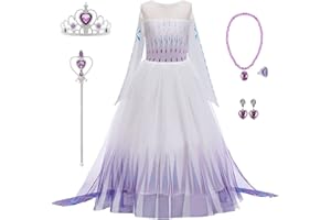 Kosplay Fille Robe de Princesse Elsa et Accessoires Reine des Neige 2 Déguisement Costume Anniversaire Fête Halloween Noël Partie Carnaval Cosplay Enfant Robe de Soirée