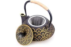 HwaGui Théière en Fonte emaillee Japonaise et Filtre en Acier Inoxydable, écailles de Poisson Classiques 800 ML / 25 oz