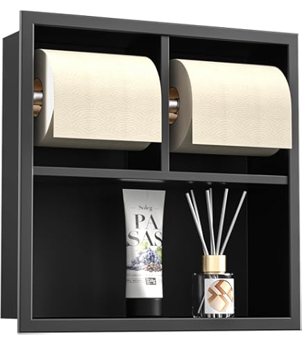 Bernkot Inbouw-toiletpapierhouder roestvrij staal, badkamerkast met toiletpapierhouder, wc-rolhouder met opslag, 34 x 18 x 10 cm, zilver