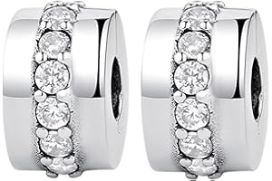 Doyafer 925 Sterling Silver Clips Charms Safety Chain Set Silicone Spacer Beads Stpper Charms Fit Bracelets Women Beads Gift for Friends Family