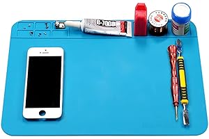 LEUUD Alfombrilla para Soldadura de Silicona, Alfombrilla Magnética de Silicona, Preciva Almohadilla de Trabajo Silicone Aislamiento Resistente al Alta Temperatura 500℃ para Reparar Teléfono 30x20cm