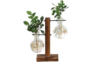 GMWD Hydroponika, wiszący wazon szklany wazon na kwiaty, dekoracyjny wazon hydroponiczny, drewniany uchwyt z hydroponiką, szklany wazon wiszący, wazon stołowy do roślin hydroponicznych, domu, biura,