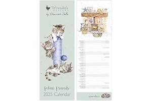 Wrendale Designs Hannah Dale - Feline Friends - wąski kalendarz 2025 - 147 mm na 420 mm