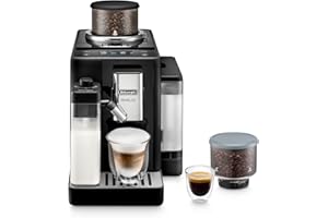 DE'LONGHI De’Longhi Rivelia - Perfetto Automatic Coffee Machine with LatteCrema Automatic Milk Frothing, 16 One-Touch Drinks, Colour Touch Display, Interchangeable Hoppers, Black (EXAM440.55.B)