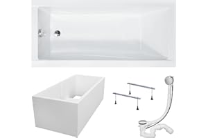 KOLMAN Badewanne MODERN Rechteck 180x80 mit Wannenträger, Ablaufgarnitur und Füßen Komplettset 4in1 Premium Original Acryl Wanne Siphon