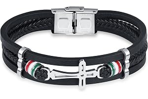 INFINIONLY Rostfritt stålarmband flätat läderarmband för män pojkar I0465, Läder