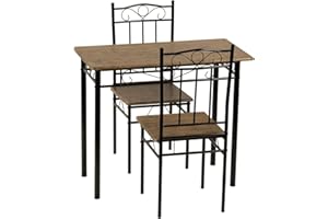 IPOTIUS Dining Room Set with Dining Table and 2 Chairs, Dining Table and Chair with Dark Wood Grain Black Metal Legs for Dining Room Kitchen Living Room