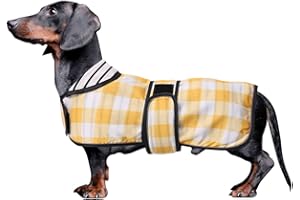 MOREZI Hunderegenmantel mit Reflexstreifen, Regen-/wasserdicht, verstellbare Weste, geeignet für kleine und mittelgroße Hunde wie Dackel-Gelb-Kariert -S