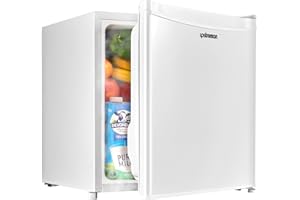 Upstreman Mini Frigo con Congelatore 46L, Silenzioso, Porta Reversibile, Termostato Regolabile, Risparmio Energetico, Frigorifero Piccolo da Ufficio, Camera, Hotel, Bianco -FR17