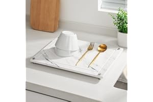 Kssiaz Estera de Secado de Platos, Alfombrilla Escurreplatos de Piedra para Cocina, Secado Rápido de Tierra de Diatomeas con 4 Pies Antideslizantes, Resistente al Calor, Fácil Limpiar, Mármol Blanco