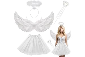 WILDPARTY Engel Kostüm Damen Weiße, TUTU-Rock, Flüge, Heiligenschein und Zauberstab, Engelsflügel Deko -, Flügel, Halloween Karneval Party Cosplay Erwachsenes