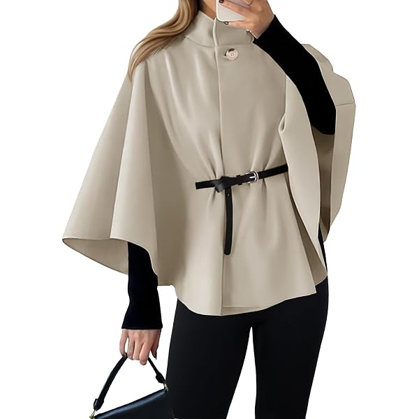 Generisch Damen-Poncho Mit Fledermausärmeln, Pea Coat