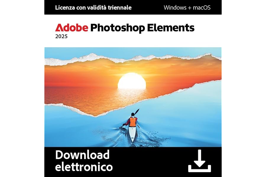 Adobe Photoshop Elements 2025 | Licenza triennale | 1 Dispositivo |1 Utente|PC/Mac|Download Digitale