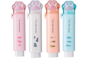 Tadipri Gommes en Forme de Patte de Chat, 4 gommes rétractables pour Enfants Kawaii Push-Pull en Caoutchouc pour Crayons en Caoutchouc pour Écrire Dessin Bureau École Fournitures