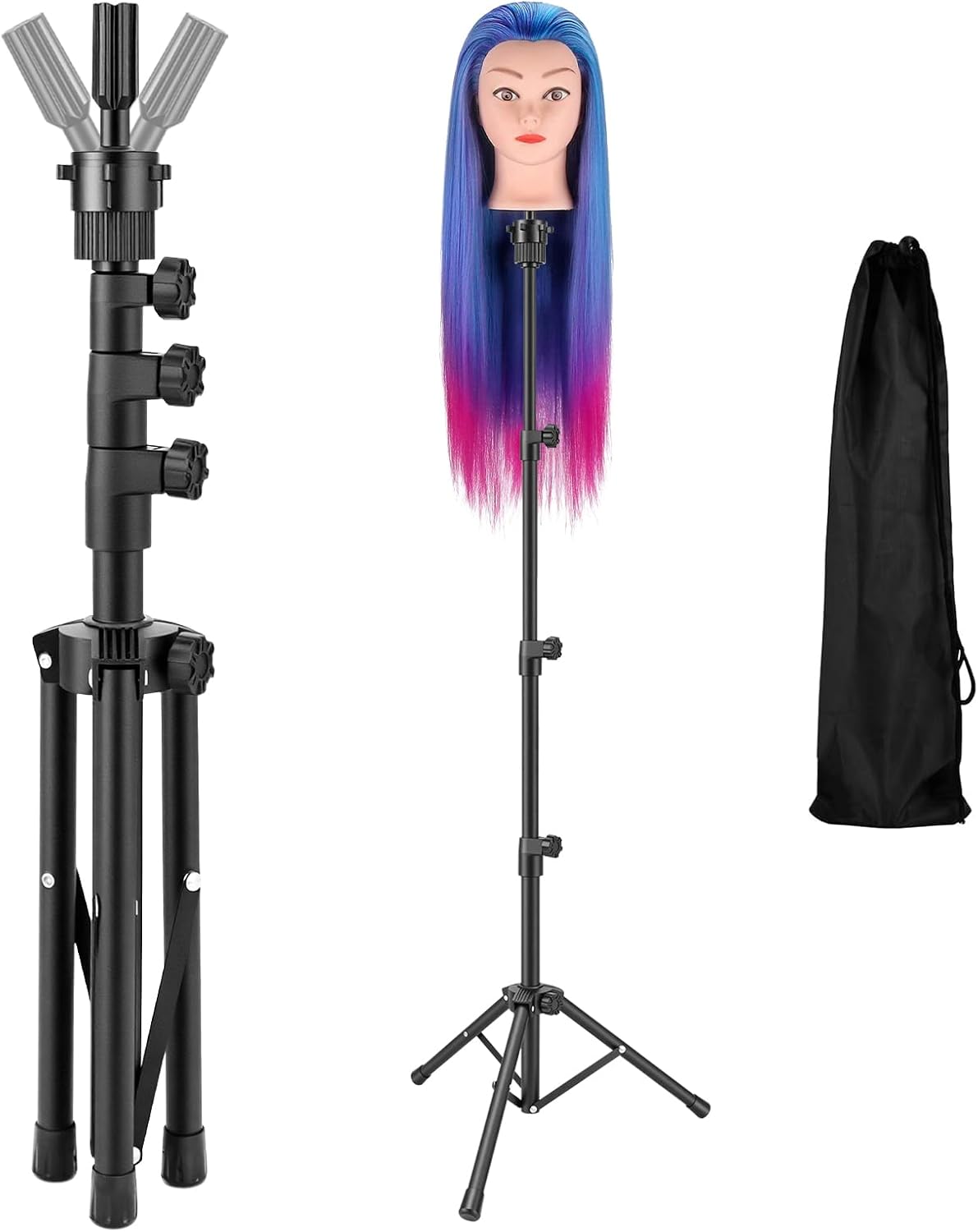Yofuly Soporte para peluca de 55 pulgadas, trípode de ajuste de altura, cabeza de entrenamiento, cabeza de maniquí para cosmetología, peluquería y entrenamiento