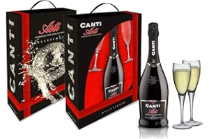 Canti - Asti D.O.C.G. Millesimato, Vin Petillant Spumante, Moscato d'Asti, Coffret Cadeau avec Deux Verres, Élaboré à Partir du Cépage du Piémont, Goût Fruité et Aromatique, 1x750 ml