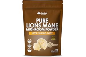 NEW LEAF PRODUCTS Lions Mane Mushroom Powder - Lions Mane Supplement High Strength 3000mg Mushroom Powder - 100% Fruiting Body Lion's Mane - 60 Servings Lions Mane Powder - Made in The UK by New Leaf