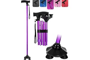 LEYCHVES Walking Stick for Women, Folding Adjustable Walking Sticks for 5.2FT-6.1FT Ladies, Free Standing Cane with Pivot Tip, Collapsible Walking Stick for Elderly