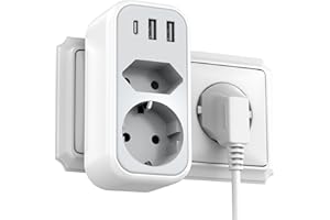 5 en 1 Multiprise Murale Bloc Prise Française - Multi Prises Mural Voyage avec 2 Port USB A & USB C Adaptateur International Secteur pour Bureau à Domicile Italie Espagne Allemagne Tourisme Yioihnm