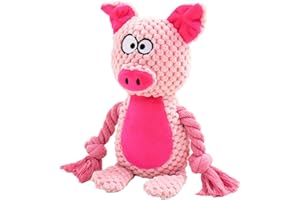 TONYFY Jouets couineurs pour chien avec papier froissé, jouet à mâcher en peluche pour chien, jouet interactif en corde de coton pour chiot, chiens de petite taille et moyen (cochon rose)