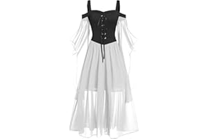 CUNHUAN Halloween Costumes Sales Women's Vintage Halloween Dress Goth Butterfly Sleeve Plus Size Corset Cold Shoulder Lace Up Dress Medieval Dress Prom Cocktail Renaissance Clothes Witch Fancy Dress