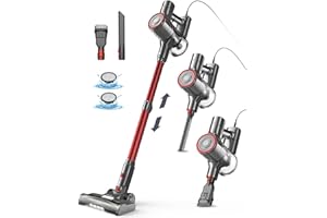 YISORA Aspirapolvere con Filo, Scopa Elettrica con Filo 6 in 1 Aspirapolvere e Aspira Briciole, 23kPa 600 W, Lunghezza Cavo 6m, senza Sacco, per Pulisce Pavimenti duri, tappeti, peli di Animali