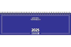 BRUNNEN Terminarz poprzeczny model 774 (2025), 2 strony = 1 tydzień, 326 × 102 mm, 112 stron, okładka kartonowa, niebieska