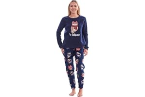 CHICWHISPER Ladies Plush Super Soft Check Pyjamas Warm Teddy Bear Fleece PJ'S