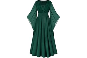 SCARLET DARKNESS Women's Renaissance Dress Lace-up 3/4 Bell Sleeves Slit Front Medieval Maxi Dresses