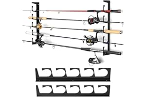 MEYAGOT Lot de 2 supports de canne à pêche horizontaux à fixer au mur, multifonctionnel, peut contenir 6 cannes, noir, fer, 2 cm x 1 cm x 2 cm, matériel de pêche, queues de billard, articles longs